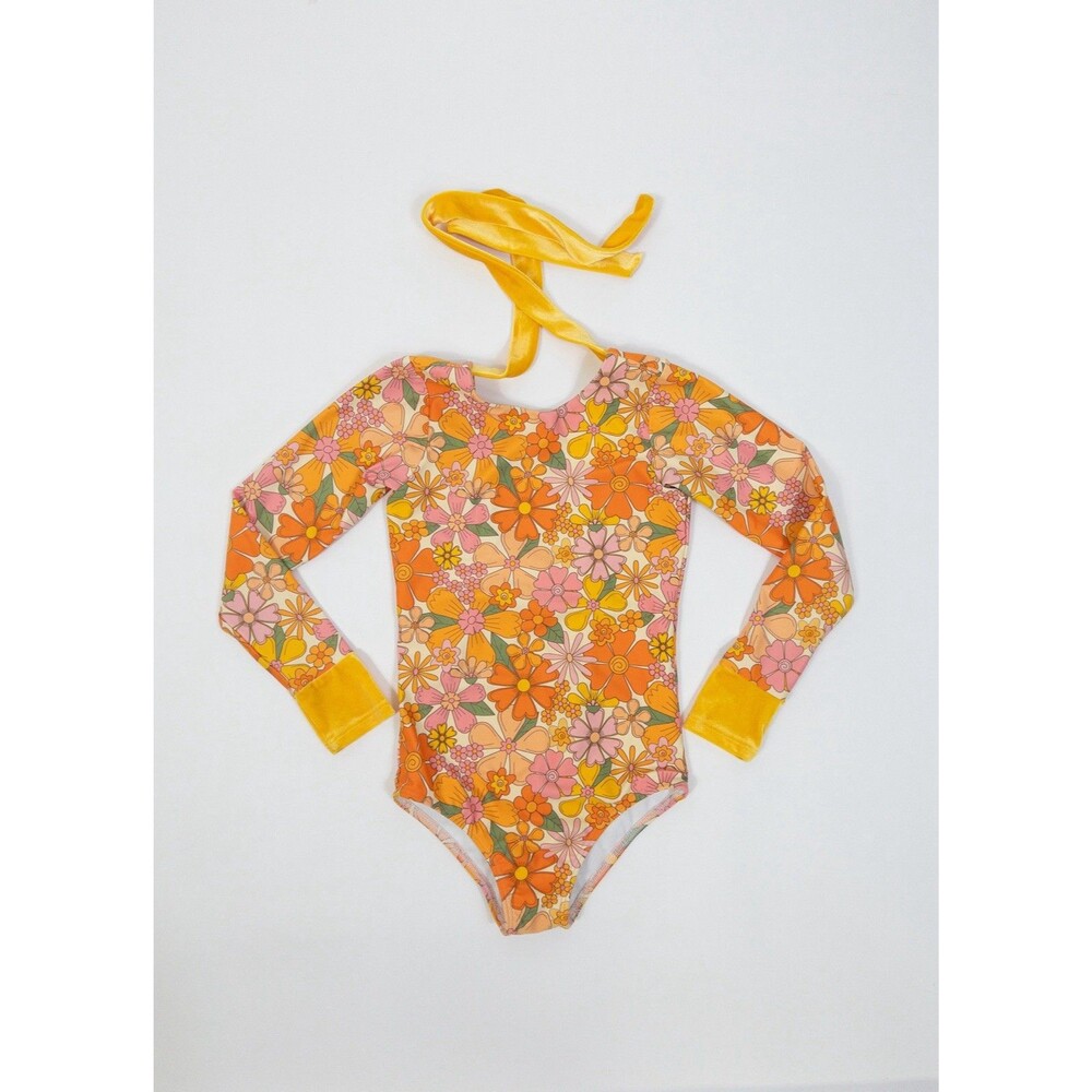 Saint Ida Long Sleeve Orange Floral Swim Girls Size 7!